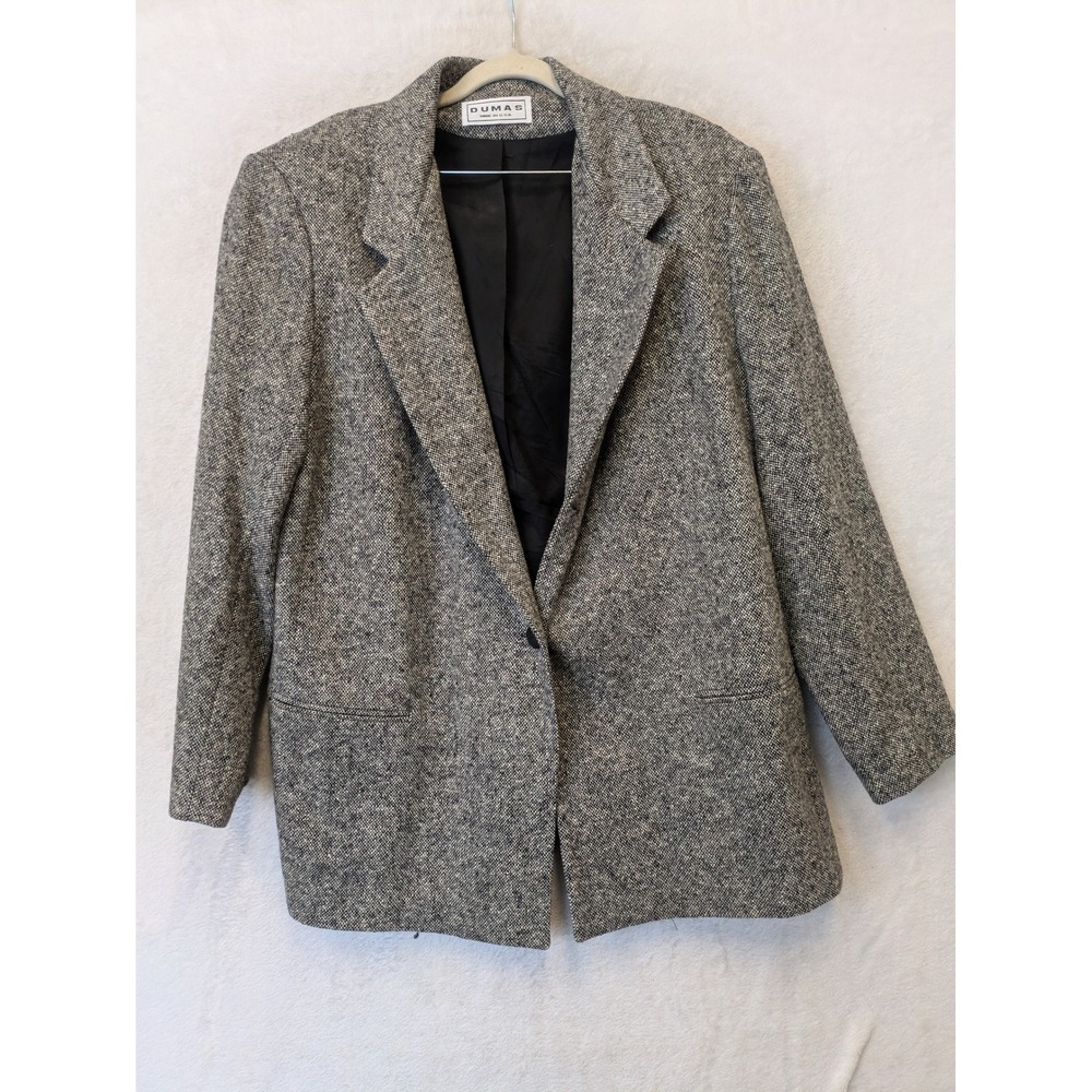 Dumas Blazer Women's 16 Grey Vintage Salt‎ and Pepper Tweed Single Button